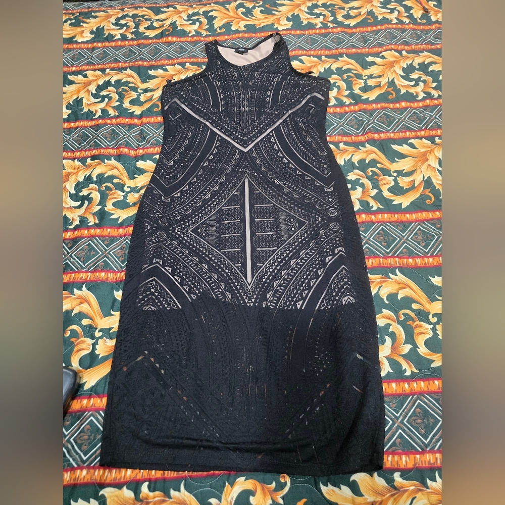 Massimo Black and Gray Geometric Midi Dress